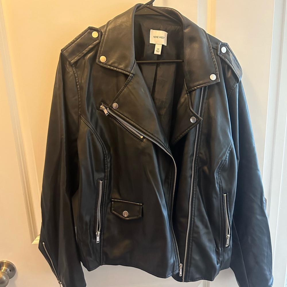 Nine West black leather moto jacket